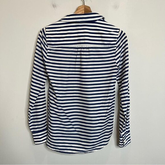 J Crew Factory Womens Size XXS Printed Voile Popover Shirt Blue Stripe Coastal - Picture 2 of 11